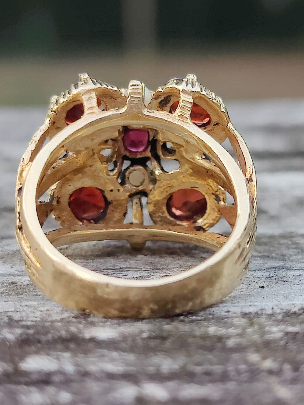 Antique 14 Karat Gold Garnet And Pearl Ring - Picture 6 of 9